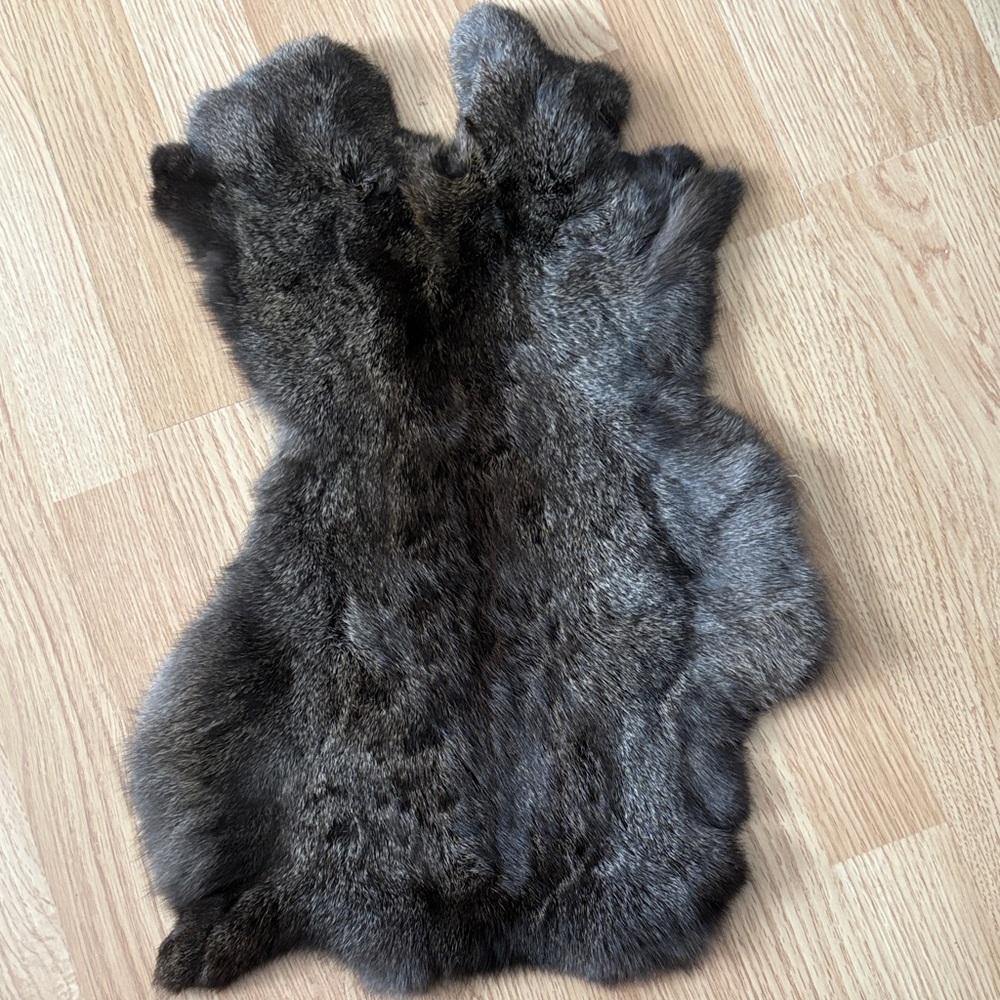 #0158 Black Gray Rabbit Fur Pelt Craft Supply